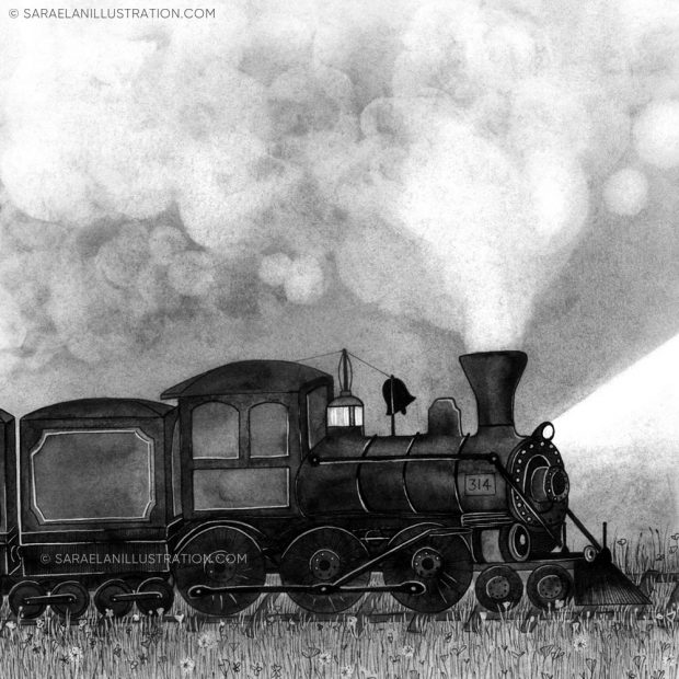 Illustrazione vecchio treno locomotiva a vapore vintage