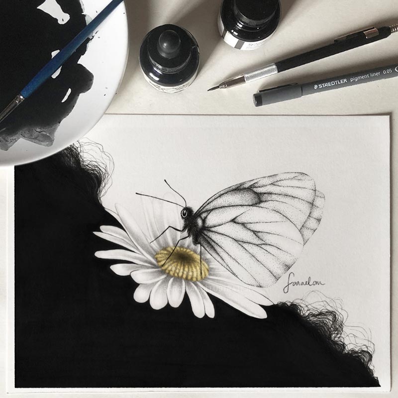 Sara Elan Donati - Saraelan illustration - disegno di farfalla in equilibrio