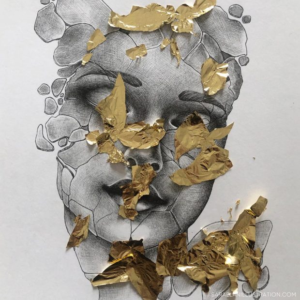Disegno kintsugi con foglia oro