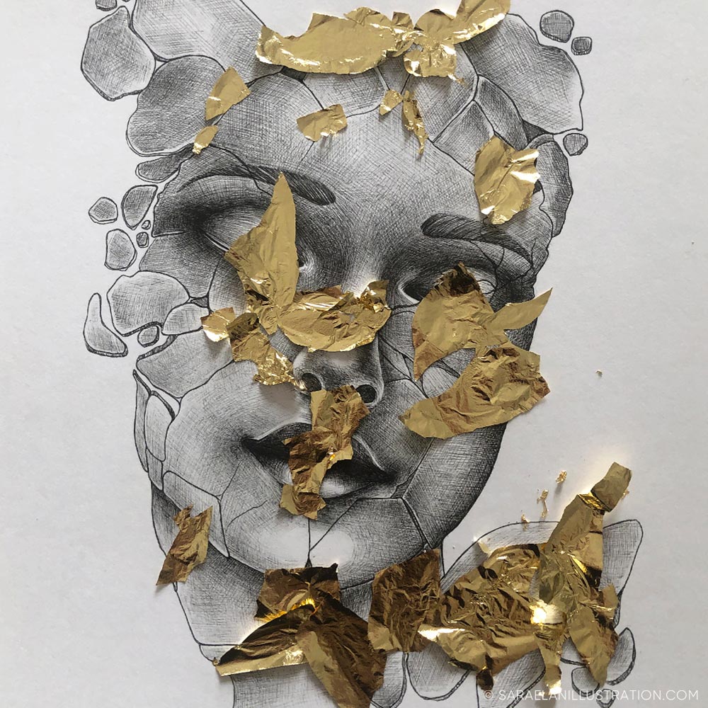 Disegno kintsugi con foglia oro