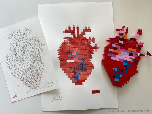 Progetto, disegno e costruzione di un cuore anatomico di LEGO