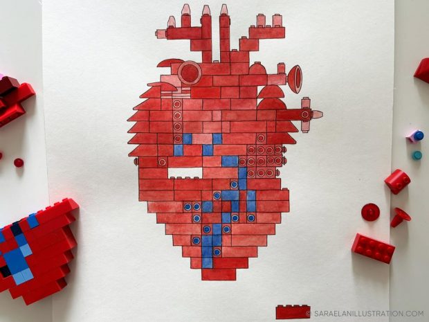 Progetto e disegno di un cuore anatomico di LEGO