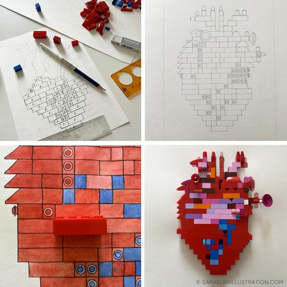 Progettazione di un cuore di mattoncini lego in scala