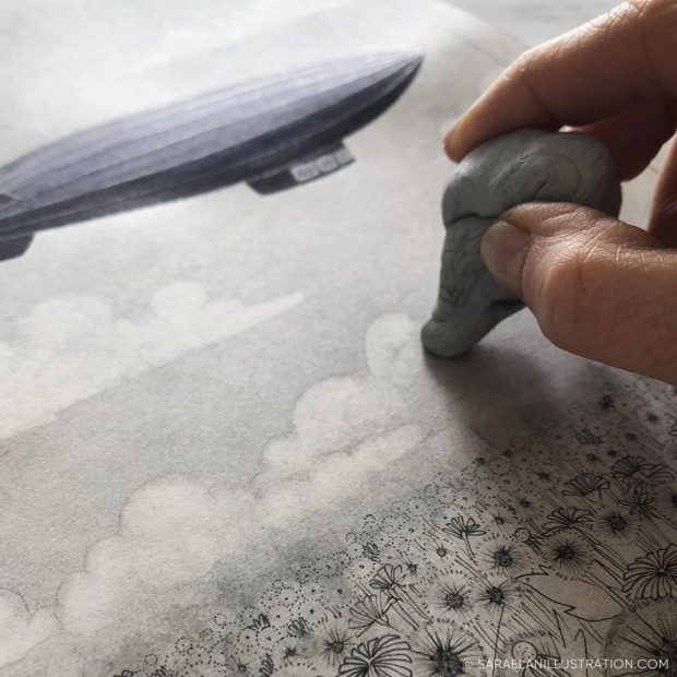 Disegnare con polvere di grafite e gomma pane