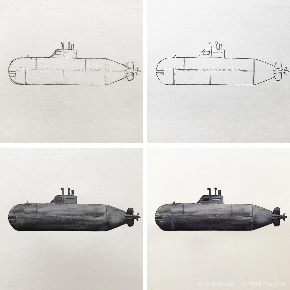 Disegno di sottomarino della guerra mondiale