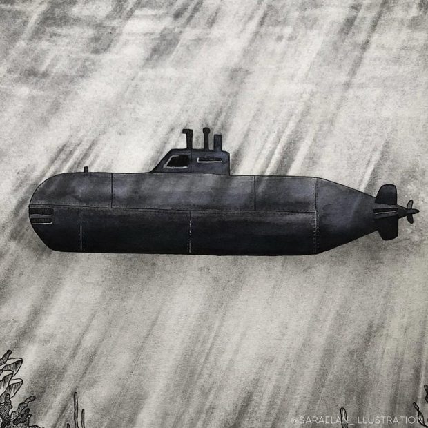 Disegno di sottomarino sott'acqua