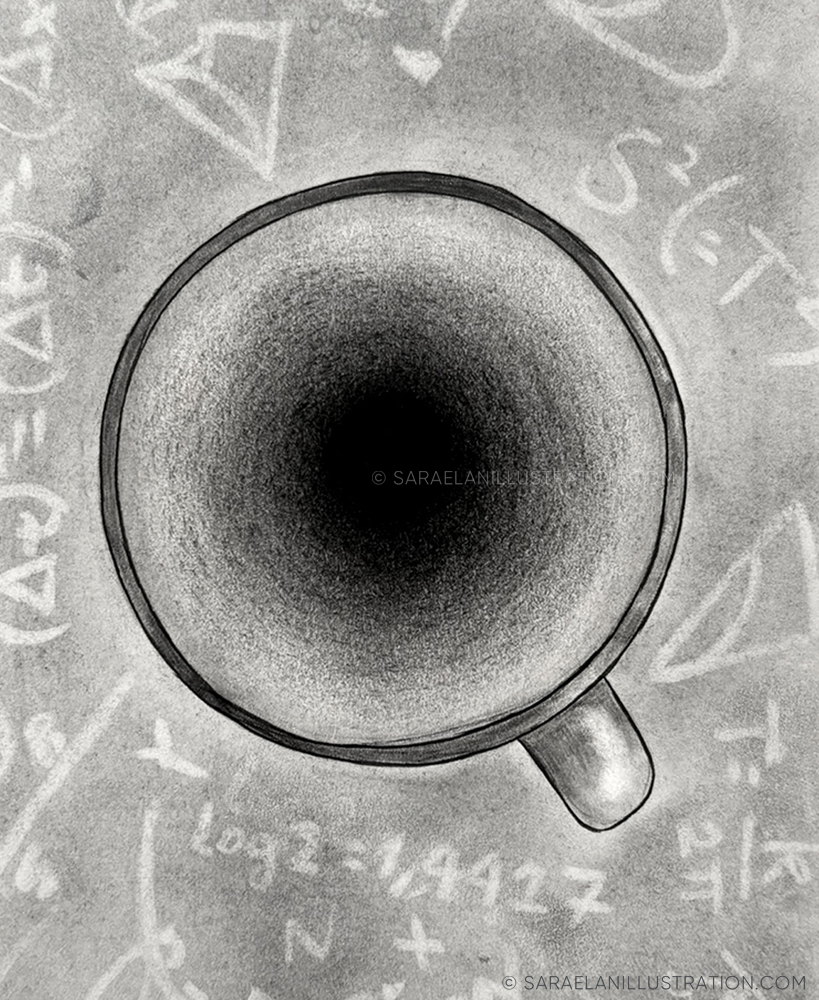 Disegno di un buco nero nel caffè