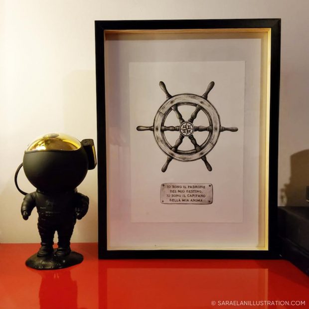 Disegno in inchiostro di un timone