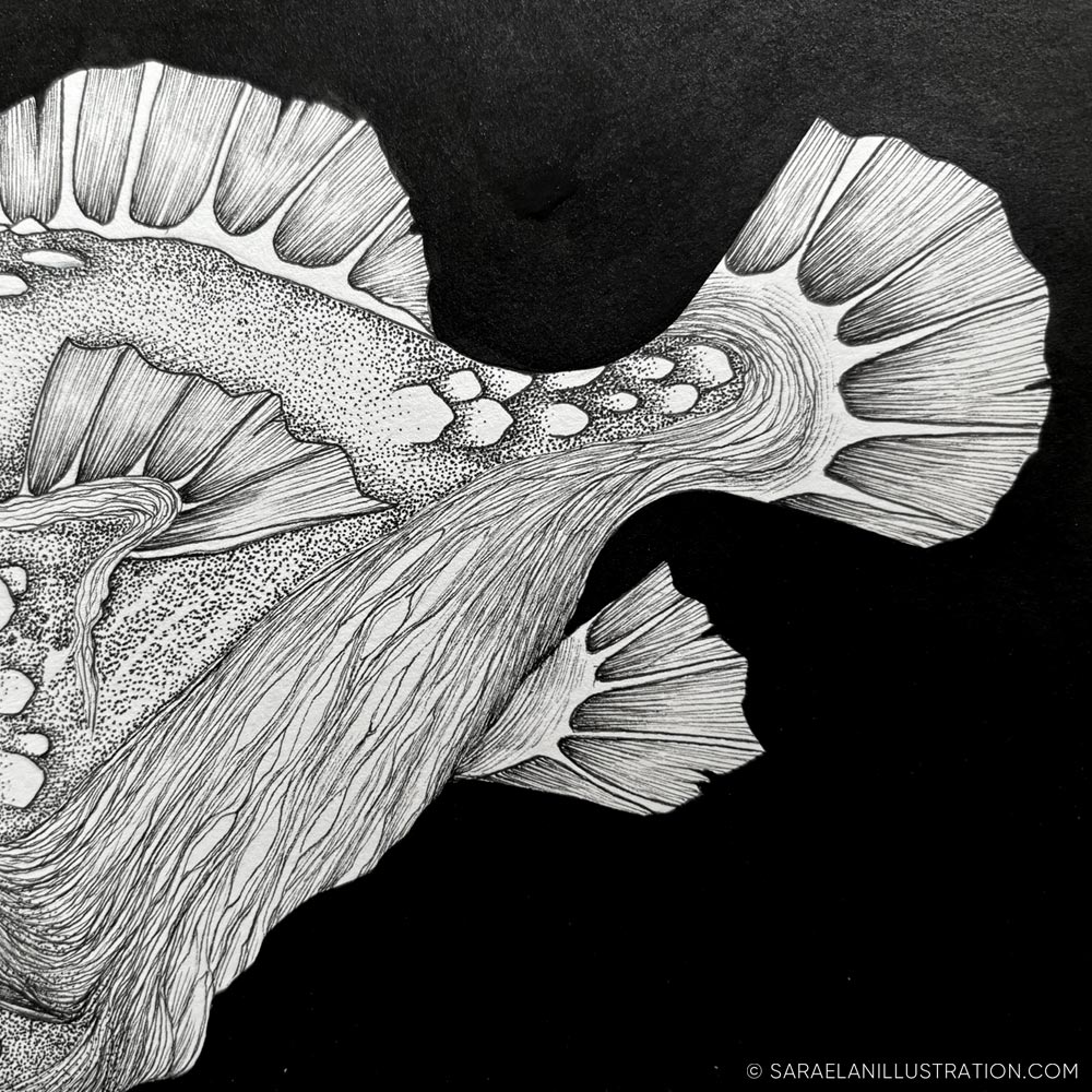Pesce degli abissi in inchiostro e dotwork