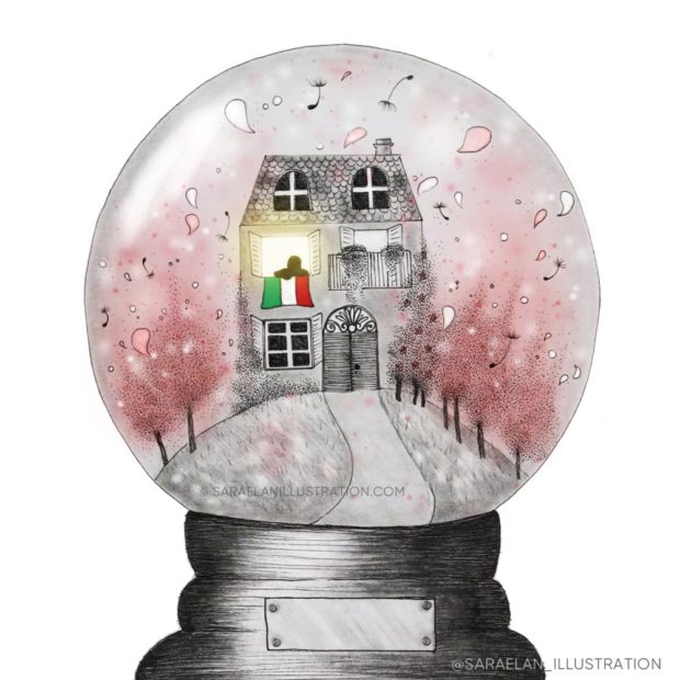 Illustrazione-Covid-19-in-Italia-casa dentro a snow ball