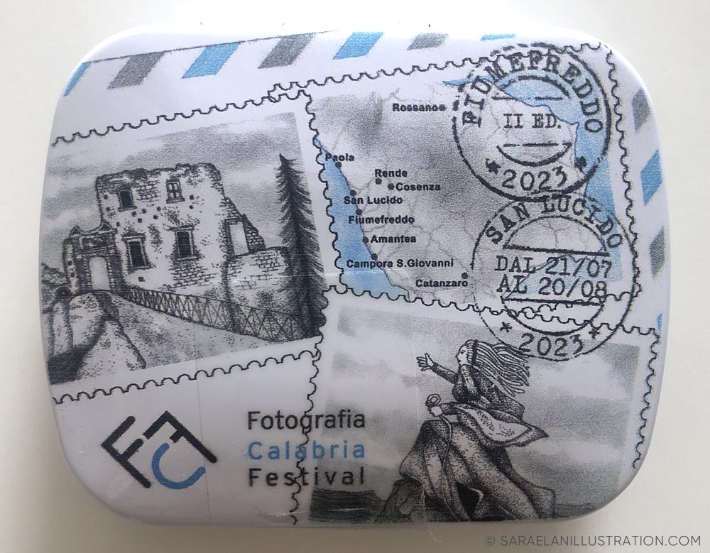 Illustrazione per il Fotografia Calabria Festival stampata su scatolina di liquirizie Amarelli