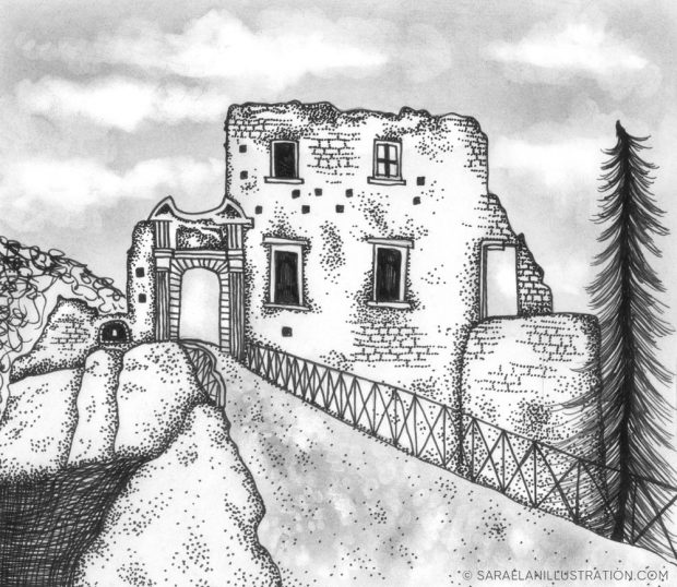 Illustrazione per il Fotografia Calabria Festival - disegno dei ruderi del castello della valle di Fiumefreddo Bruzio