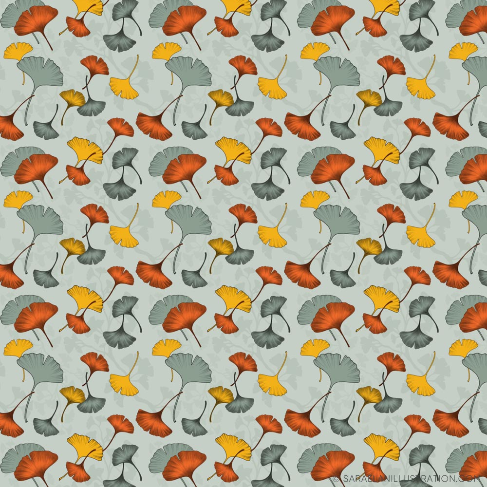 Pattern personalizzato con illustrazioni di ginkgo biloba