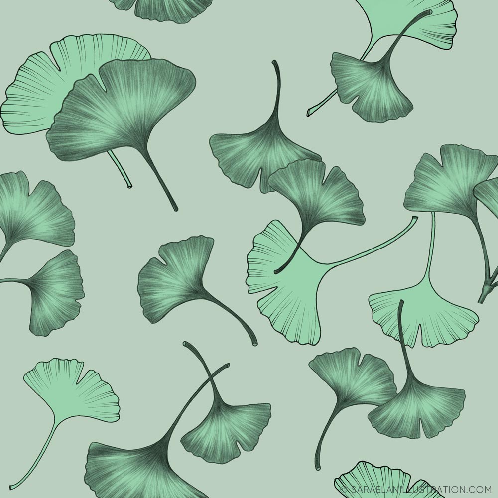 Pattern personalizzato con illustrazioni di ginkgo biloba toni del verde