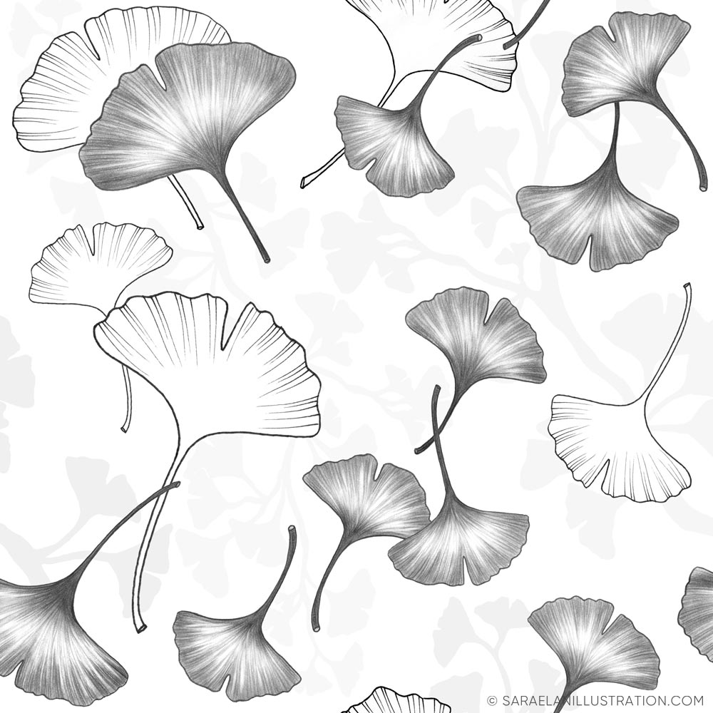 Illustrazioni di foglie di ginkgo biloba per pattern personalizzato