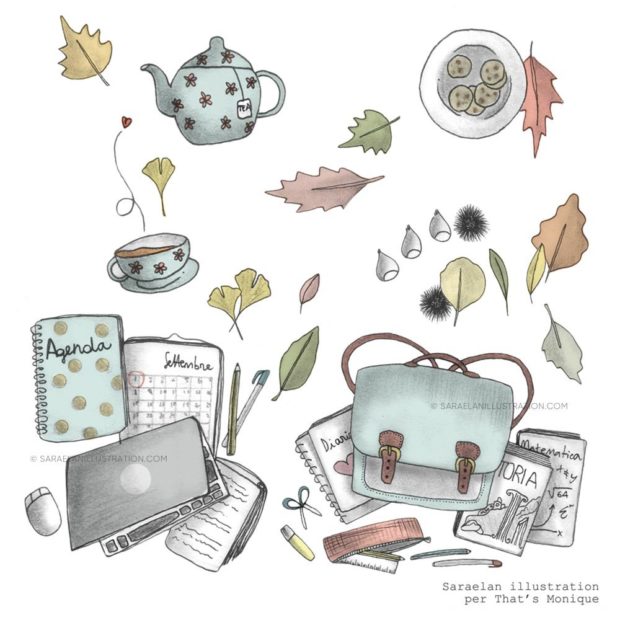 Illustrazioni personalizzate per settembre a tema autunno e back to school