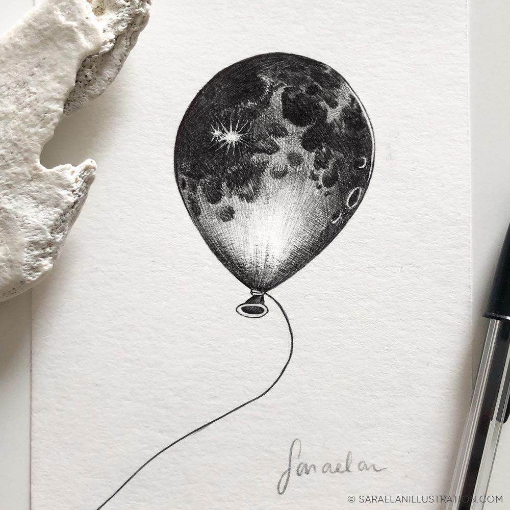Luna palloncino - Disegni a penna Inktober 2021 giorno 18 MOON