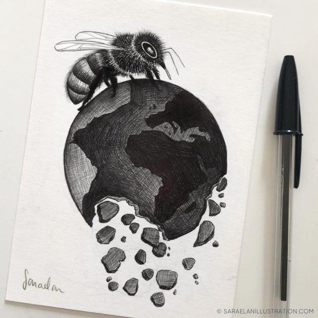 ape su mondo che si sgretola - Disegni a penna Inktober 2021 giorno 31 RISK
