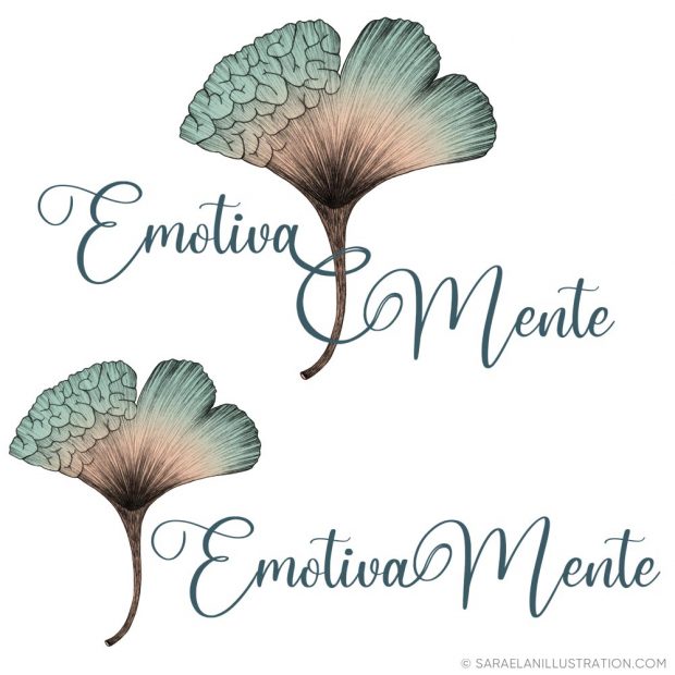 Logo personalizzato EmotivaMente con foglia di Ginkgo cuore e cervello color menta ottanio e salmone