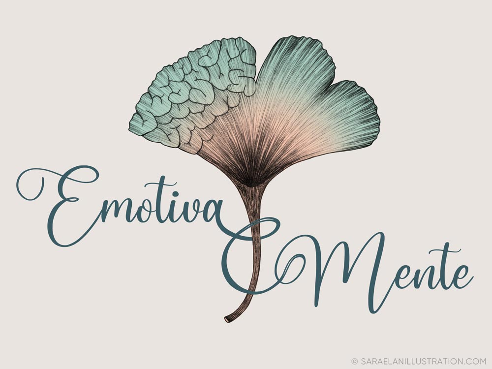 Logo personalizzato EmotivaMente con foglia di Ginkgo cuore e cervello