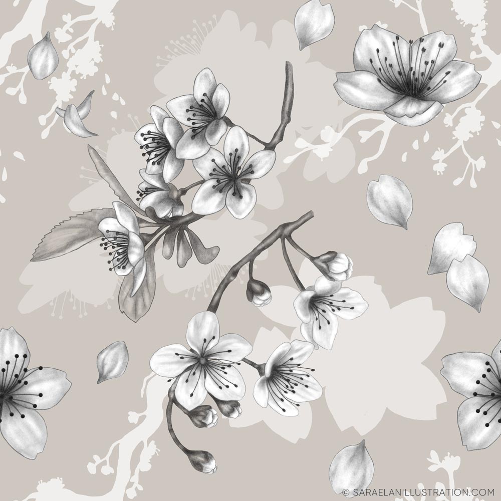 Pattern personalizzato con disegno di fiori di ciliegio tortora