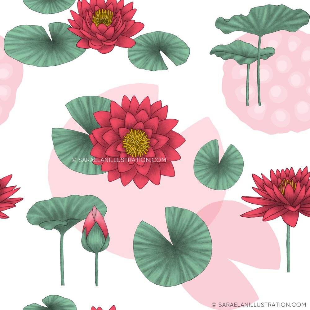 Pattern personalizzato con disegni di fiore di loto corallo - pattern personalizzati creati per Hasu Lab Design