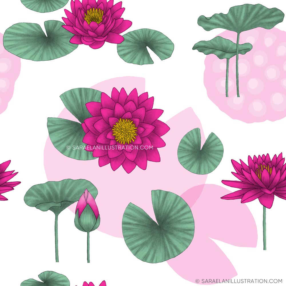 Pattern personalizzato con disegni di fiore di loto rosa - pattern personalizzati creati per Hasu Lab Design