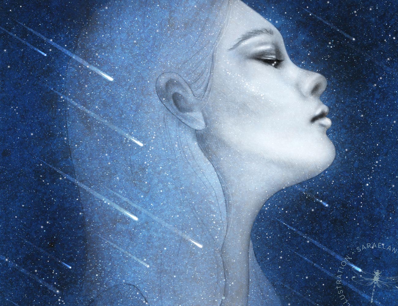 Illustrazione di una ragazza con stelle cadenti
