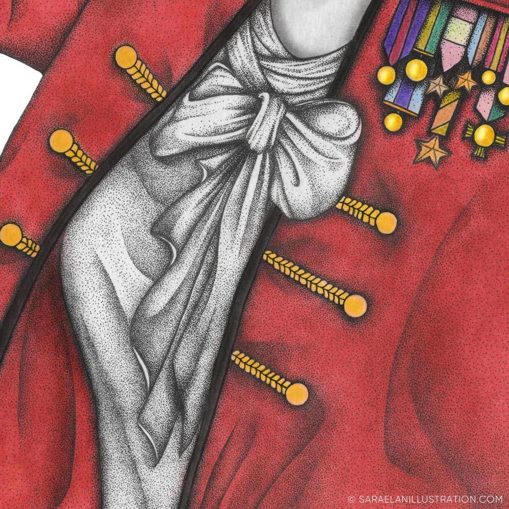 Ragazze rivoluzionarie - uniforme britannica delle giubbe rosse redcoats colorata in dotwork