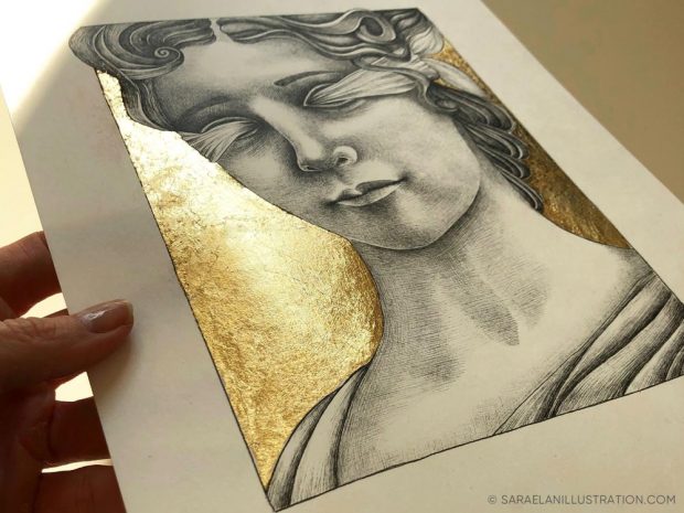 Stampa dea Fortuna con foglia oro
