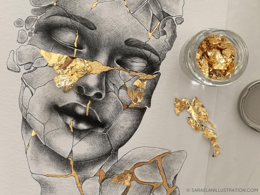 Stampa donna Kintsugi con foglia oro