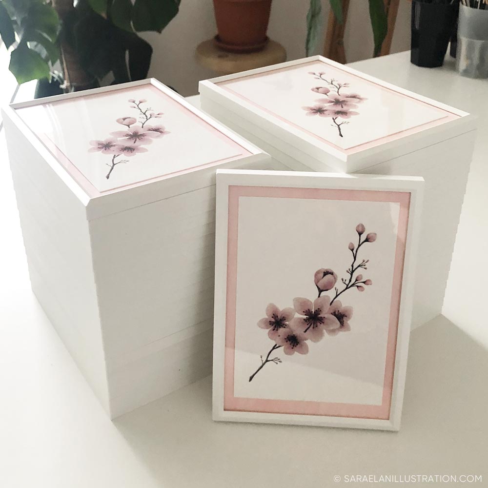 Stampe bomboniere con disegno di ramo di fiori di ciliegio