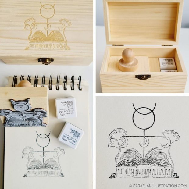 Timbro ex libris personalizzato in scatolina di legno incisa