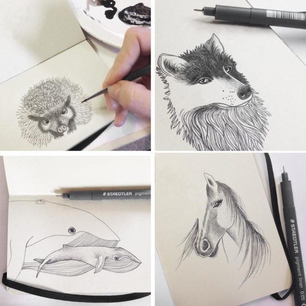 Inktober 2017 disegni di animali su Moleskine