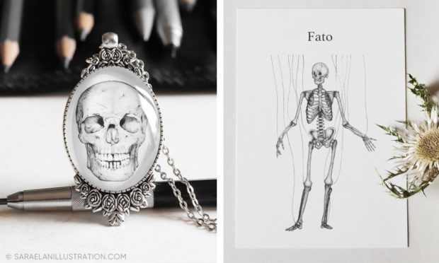 Stampe e gioielli creati con disegni anatomici