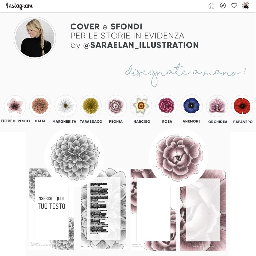 grafiche floreali per gli sfondi e le copertine degli album delle storie in evidenza di Instagram